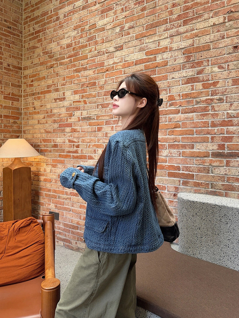 CGCC9914-36H 春秋季小香外套藍色H型立領夾克