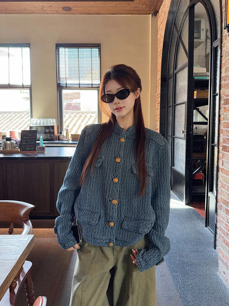 CGCC9914-36H 春秋季小香外套藍色H型立領夾克