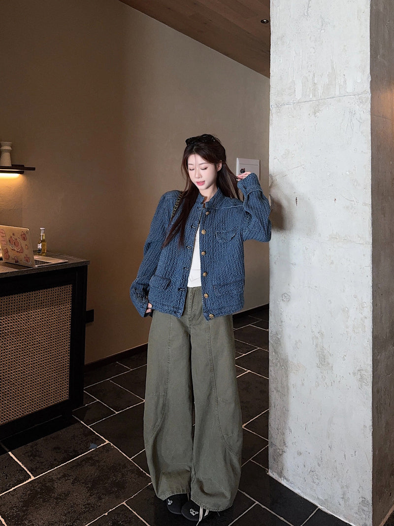 CGCC9914-36H 春秋季小香外套藍色H型立領夾克