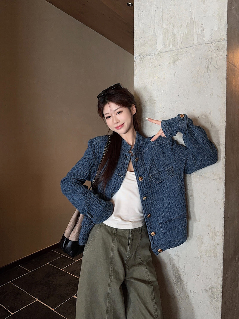 CGCC9914-36H 春秋季小香外套藍色H型立領夾克