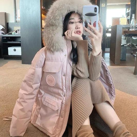 CGC1915-93B 短款加厚大毛領粉色工裝派克服(4色)