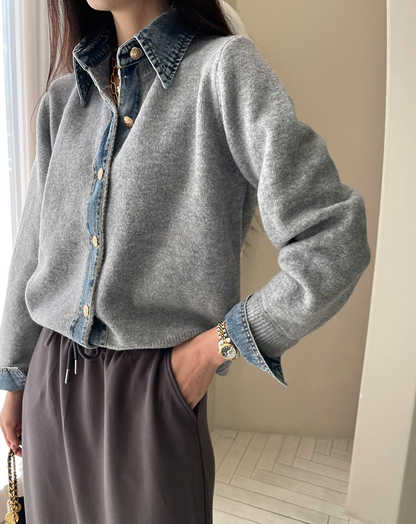 CGD6812-52B 秋季時尚牛仔拼接開衫外套(5色)