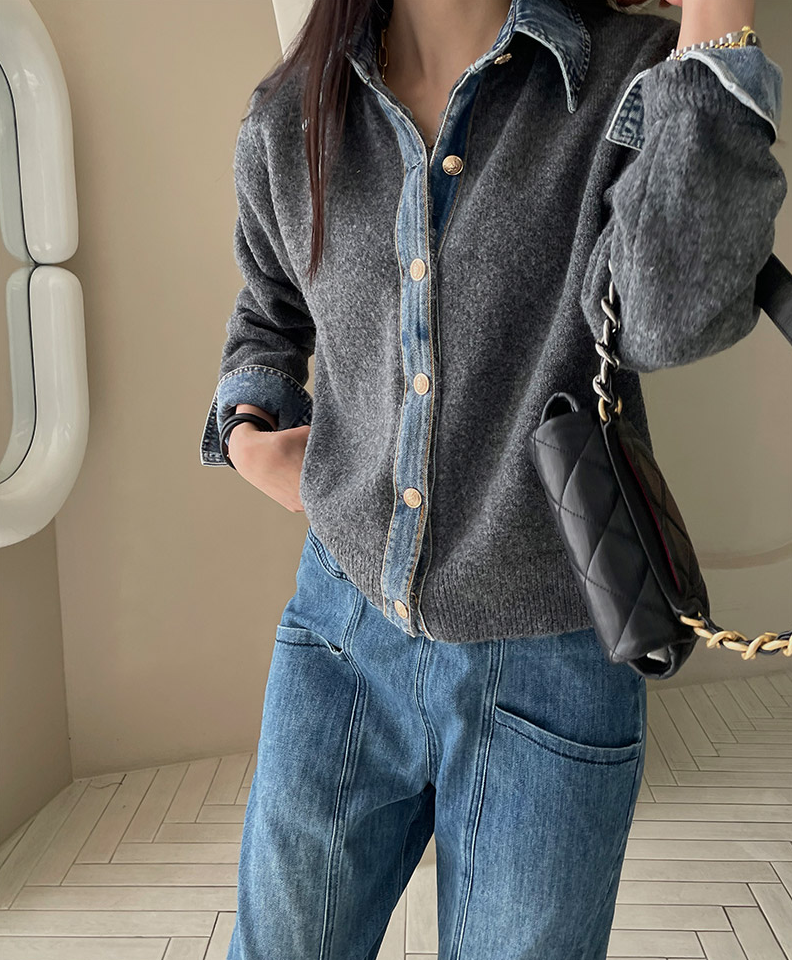 CGD6812-52B 秋季時尚牛仔拼接開衫外套(5色)