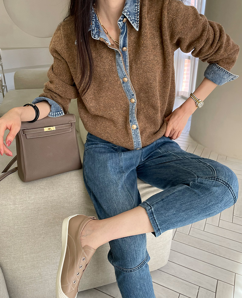 CGD6812-52B 秋季時尚牛仔拼接開衫外套(5色)