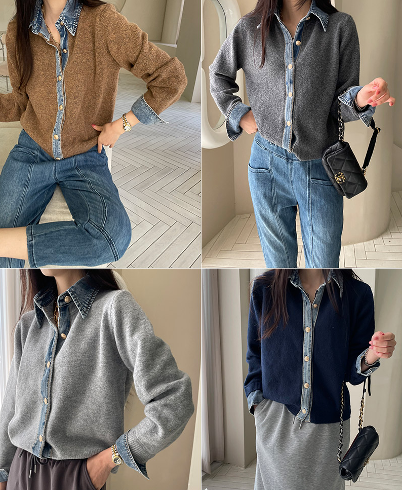CGD6812-52B 秋季時尚牛仔拼接開衫外套(5色)
