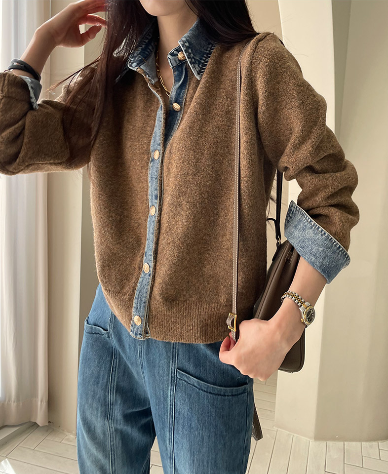 CGD6812-52B 秋季時尚牛仔拼接開衫外套(5色)