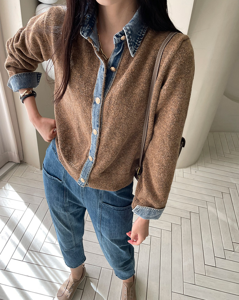 CGD6812-52B 秋季時尚牛仔拼接開衫外套(5色)