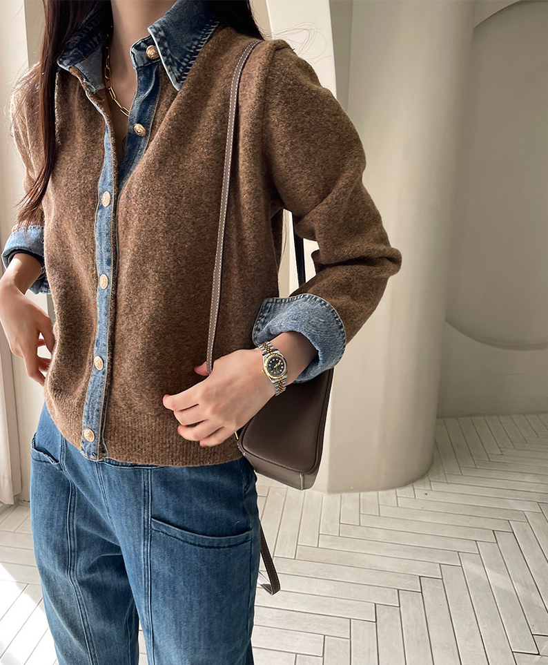 CGD6812-52B 秋季時尚牛仔拼接開衫外套(5色)