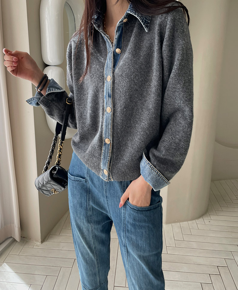 CGD6812-52B 秋季時尚牛仔拼接開衫外套(5色)