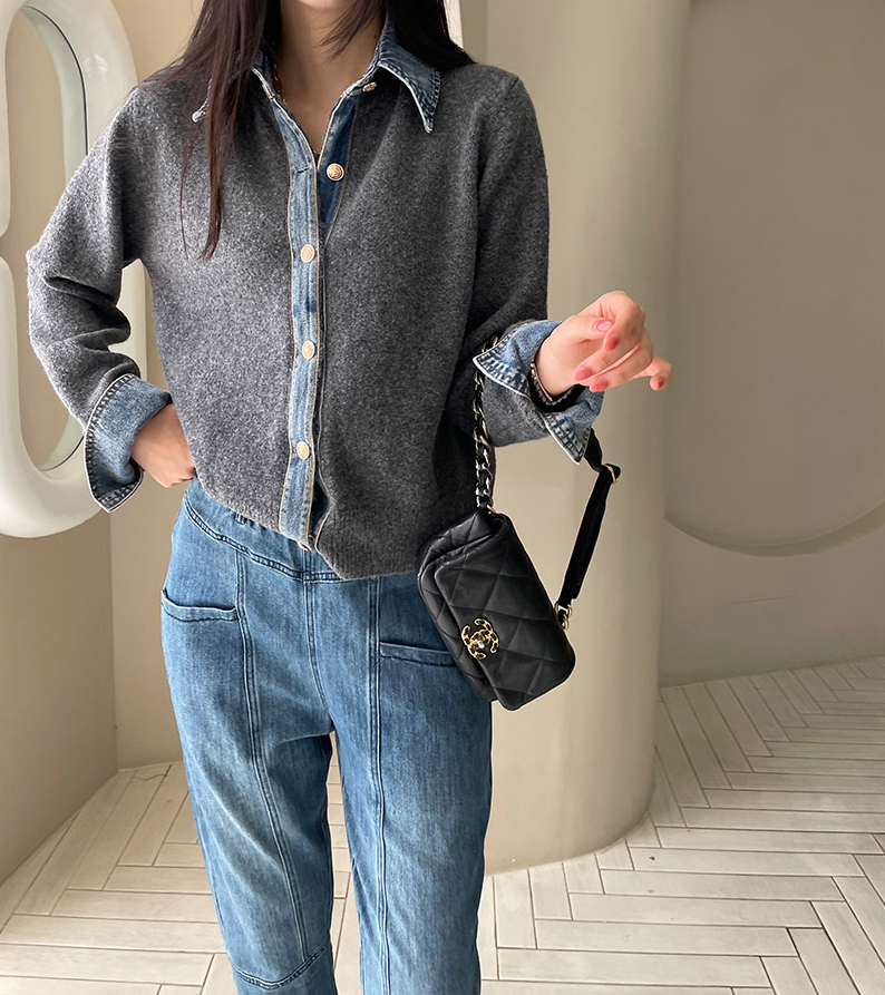 CGD6812-52B 秋季時尚牛仔拼接開衫外套(5色)