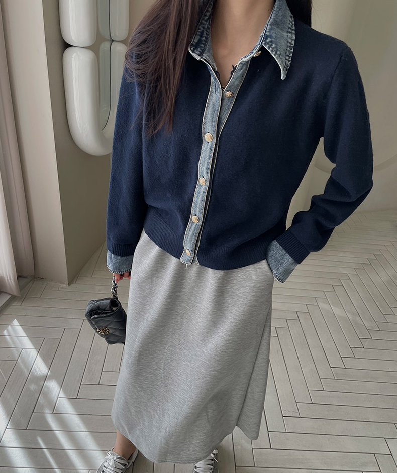 CGD6812-52B 秋季時尚牛仔拼接開衫外套(5色)