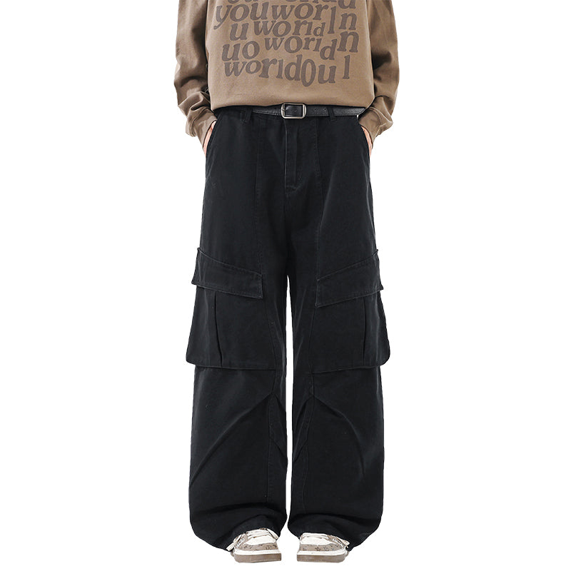 CBABK9282-65B 秋冬全棉洗水寬鬆直筒百搭拼接簡約工裝長褲(4色)