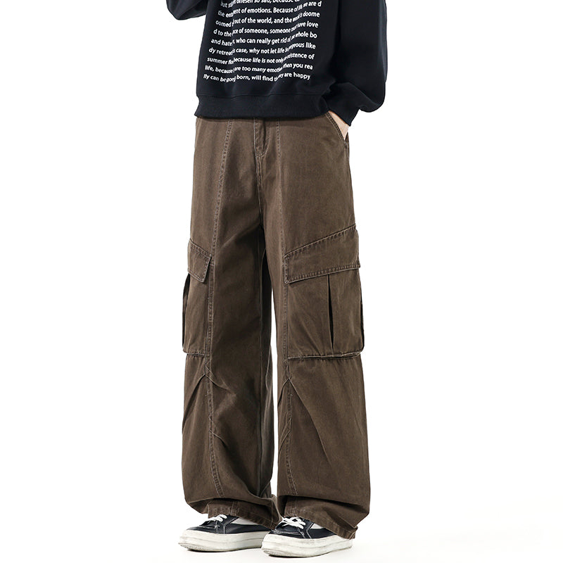 CBABK9282-65B 秋冬全棉洗水寬鬆直筒百搭拼接簡約工裝長褲(4色)