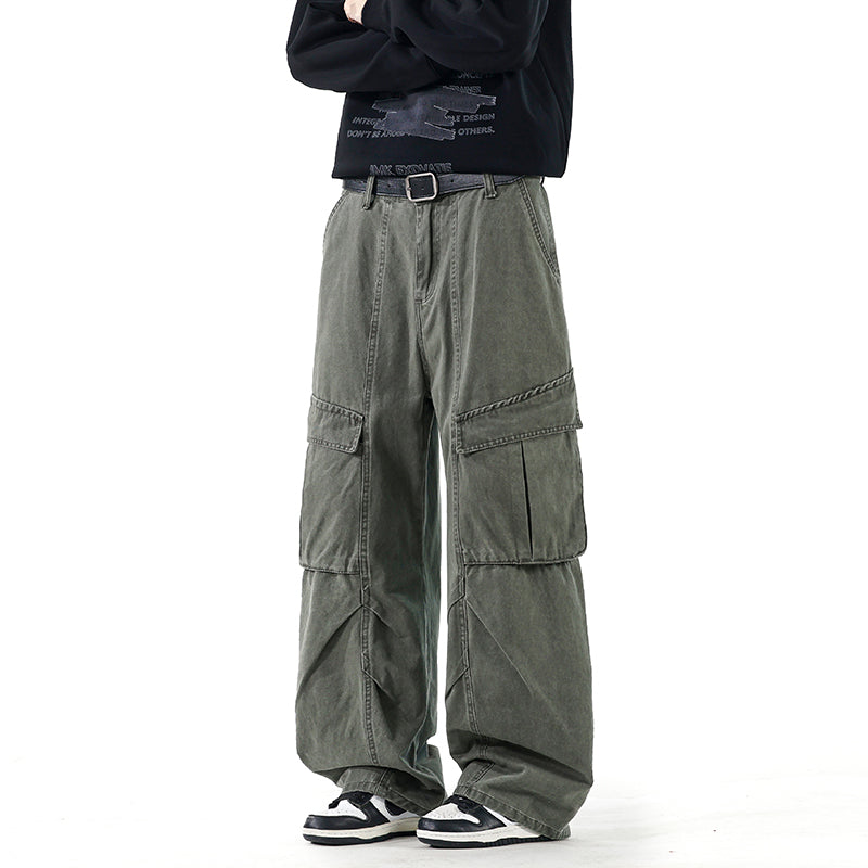 CBABK9282-65B 秋冬全棉洗水寬鬆直筒百搭拼接簡約工裝長褲(4色)