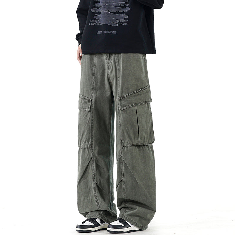 CBABK9282-65B 秋冬全棉洗水寬鬆直筒百搭拼接簡約工裝長褲(4色)