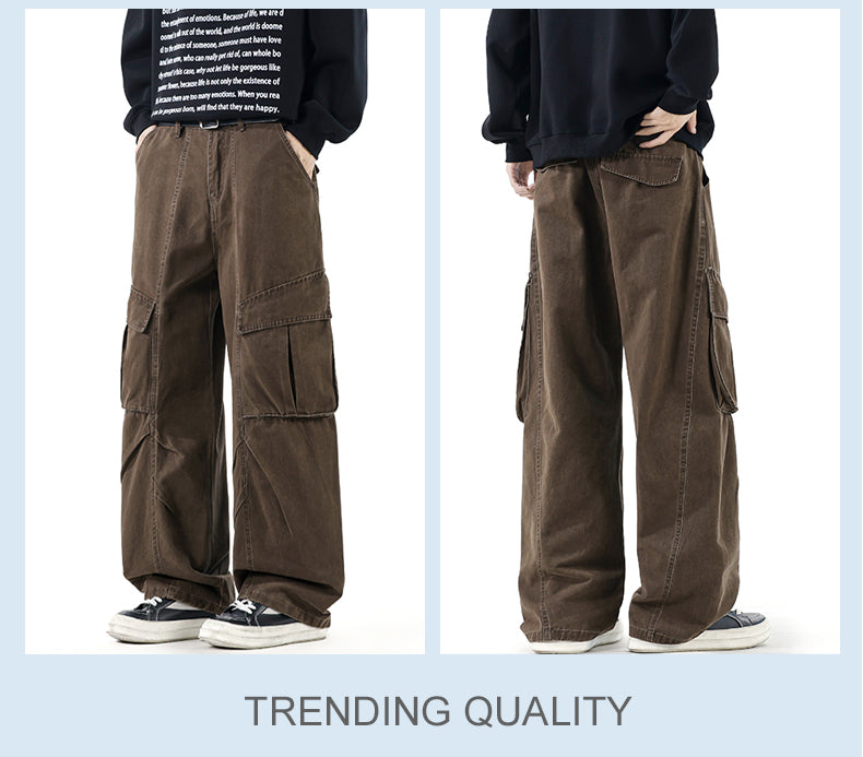 CBABK9282-65B 秋冬全棉洗水寬鬆直筒百搭拼接簡約工裝長褲(4色)