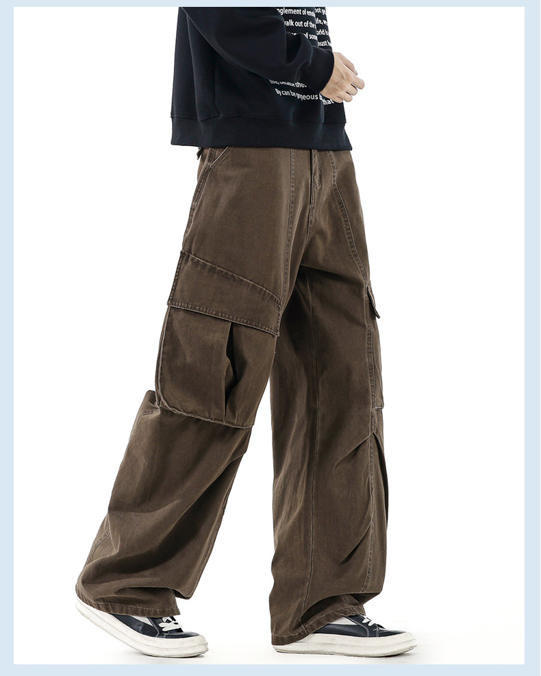 CBABK9282-65B 秋冬全棉洗水寬鬆直筒百搭拼接簡約工裝長褲(4色)