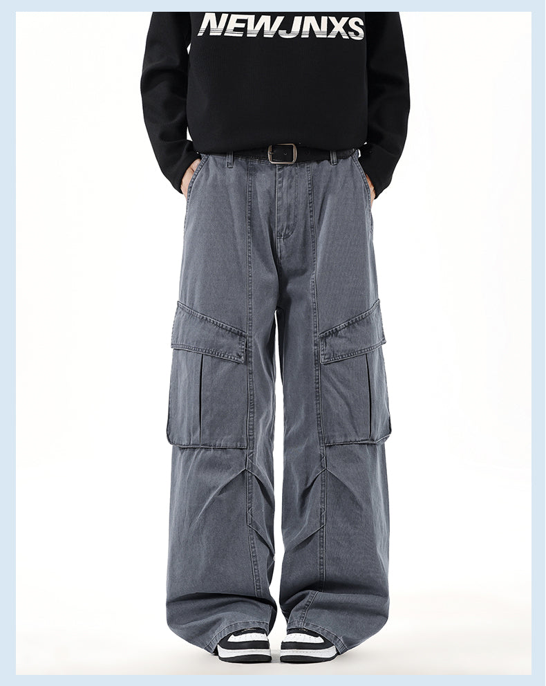 CBABK9282-65B 秋冬全棉洗水寬鬆直筒百搭拼接簡約工裝長褲(4色)