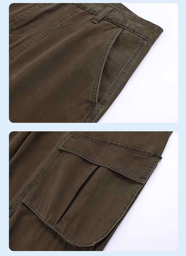 CBABK9282-65B 秋冬全棉洗水寬鬆直筒百搭拼接簡約工裝長褲(4色)