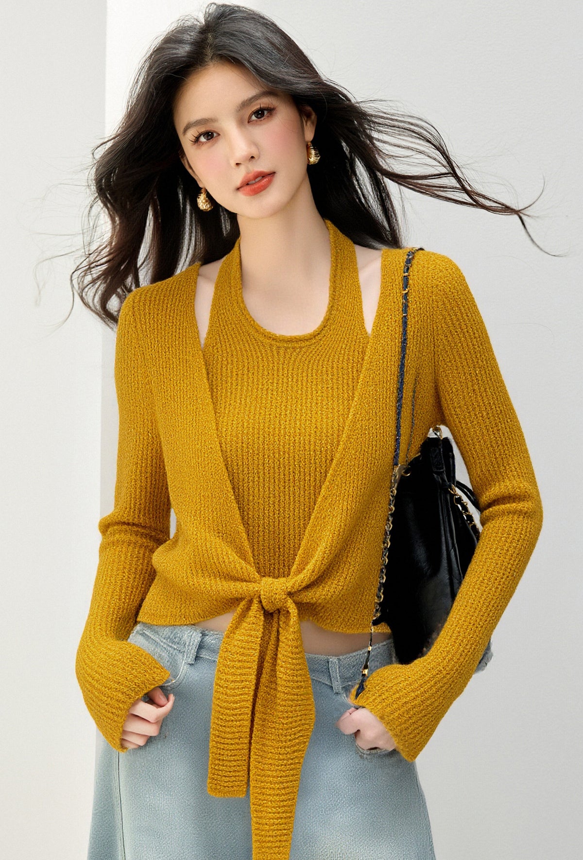 CGD6821-17B 針織衫毛衣秋季軟糯綿羊絨兩件套上衣(3色)