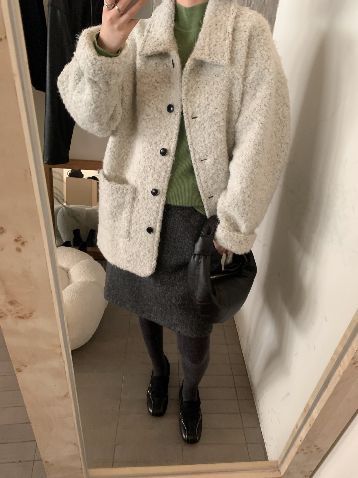 CGC15296-17B 毛毛外套秋冬寬鬆中長款翻領單排扣大衣(3色)