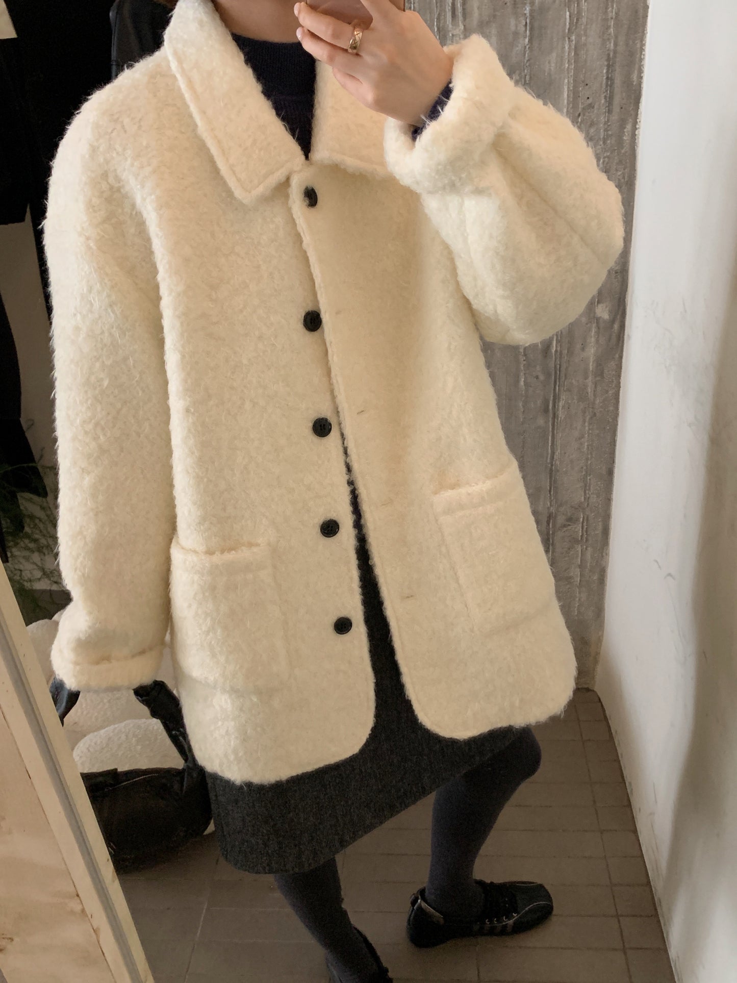 CGC15296-17B 毛毛外套秋冬寬鬆中長款翻領單排扣大衣(3色)