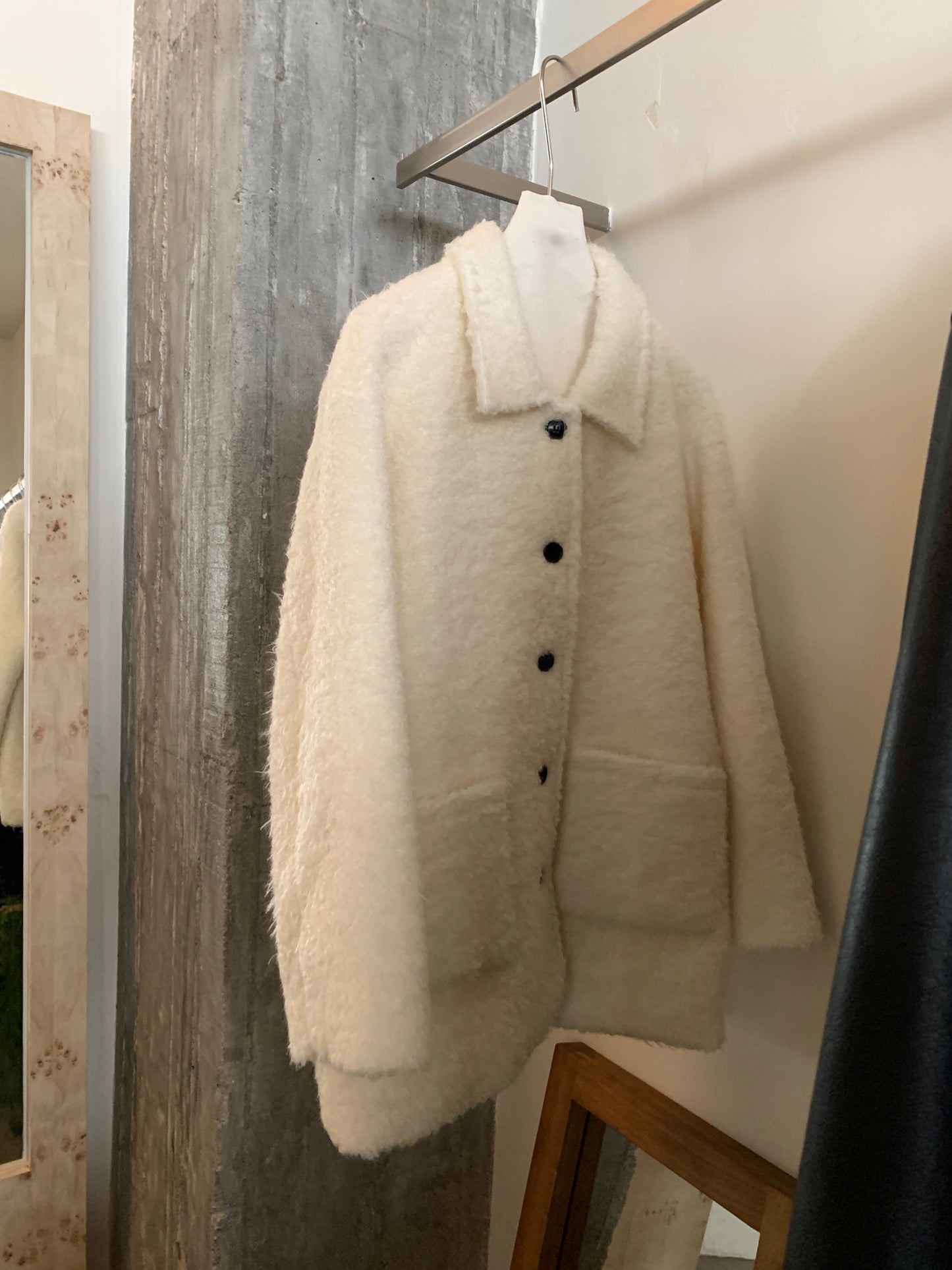 CGC15296-17B 毛毛外套秋冬寬鬆中長款翻領單排扣大衣(3色)