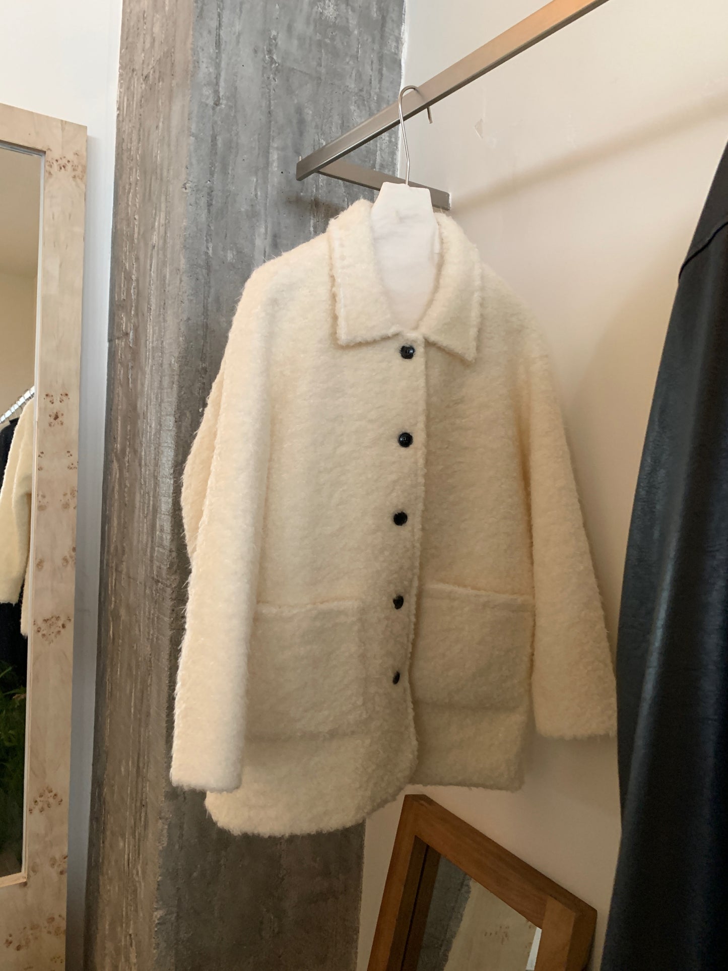 CGC15296-17B 毛毛外套秋冬寬鬆中長款翻領單排扣大衣(3色)