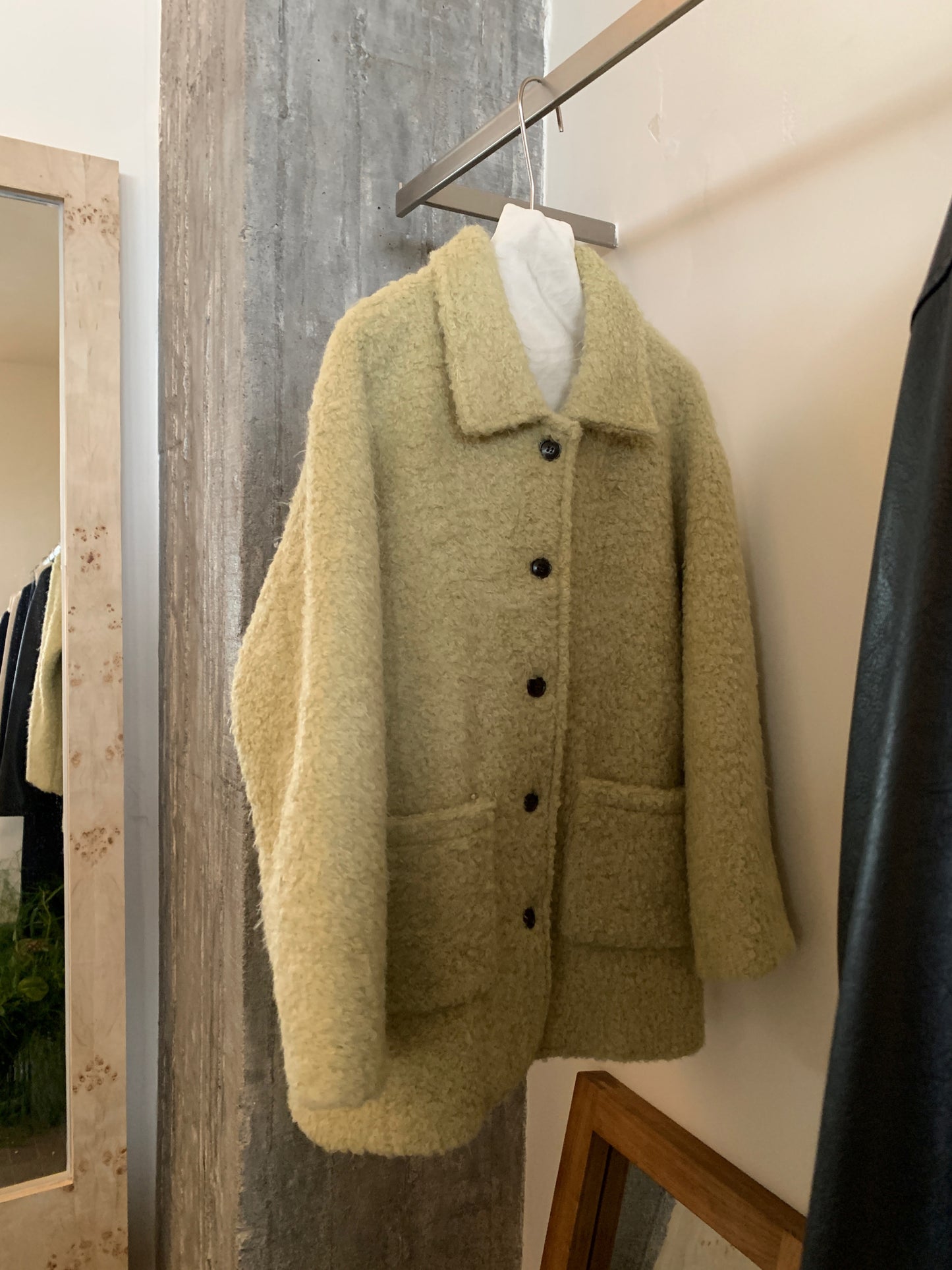 CGC15296-17B 毛毛外套秋冬寬鬆中長款翻領單排扣大衣(3色)