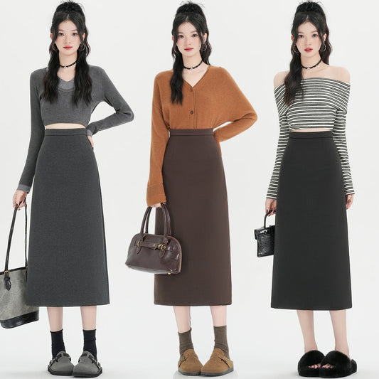 CGS8675-82B 毛呢半身裙秋冬直筒中長裙A字裙(3色)