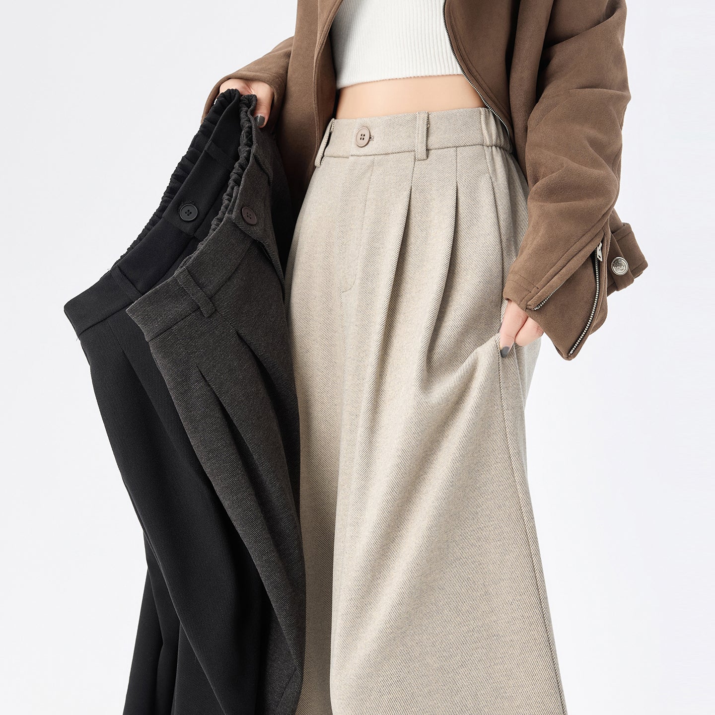 CGA8668-82B 毛呢闊腿褲秋冬季加厚九分直筒褲(3色)