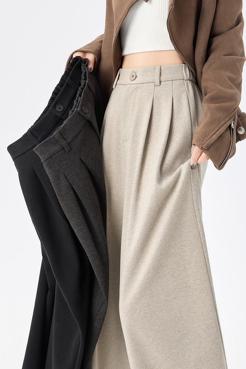 CGA8668-82B 毛呢闊腿褲秋冬季加厚九分直筒褲(3色)