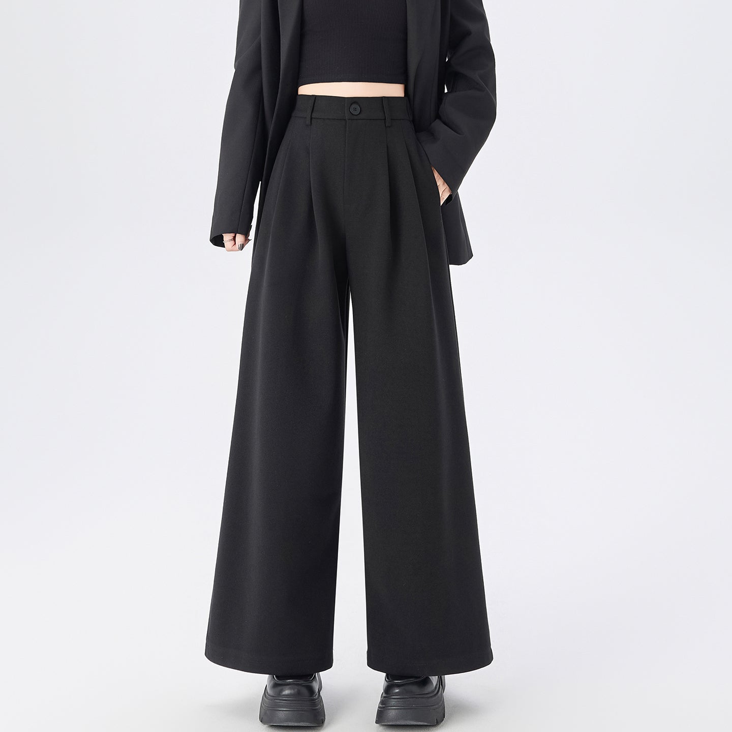 CGA8668-82B 毛呢闊腿褲秋冬季加厚九分直筒褲(3色)