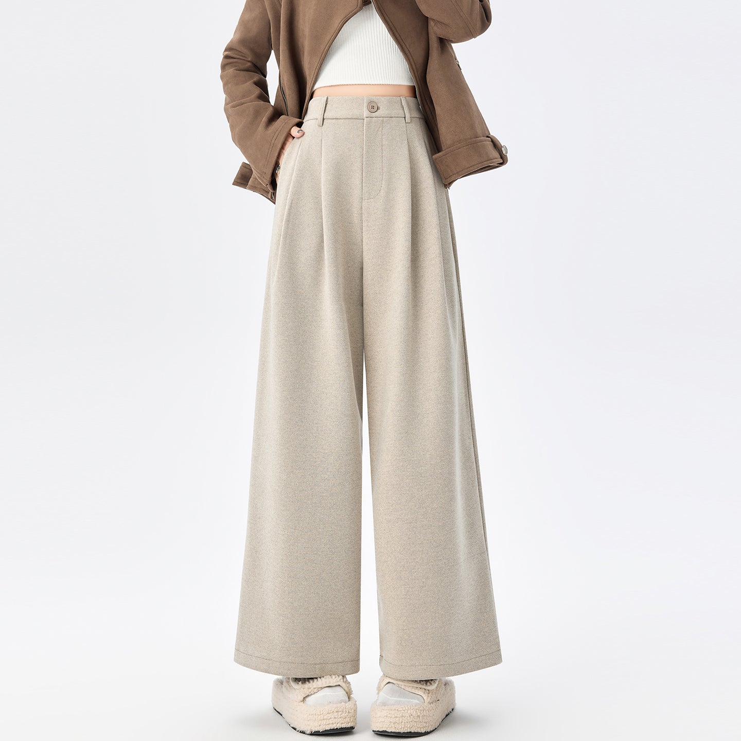 CGA8668-82B 毛呢闊腿褲秋冬季加厚九分直筒褲(3色)