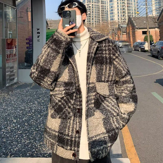 CBC3042-54B 格子毛呢夾克春秋翻領寬鬆外套