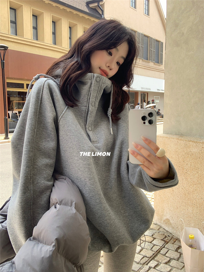 CGD6580-92B  寬鬆連帽加絨衛衣保暖加厚百搭厚實上衣(6色)