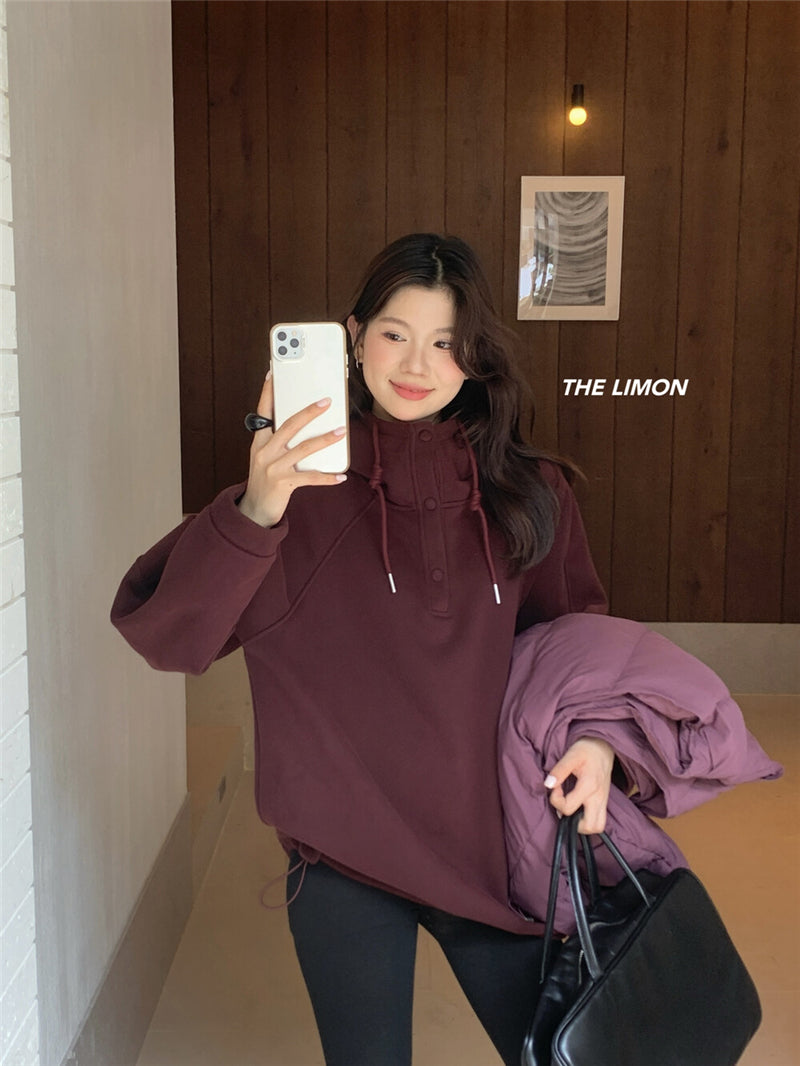 CGD6580-92B  寬鬆連帽加絨衛衣保暖加厚百搭厚實上衣(6色)