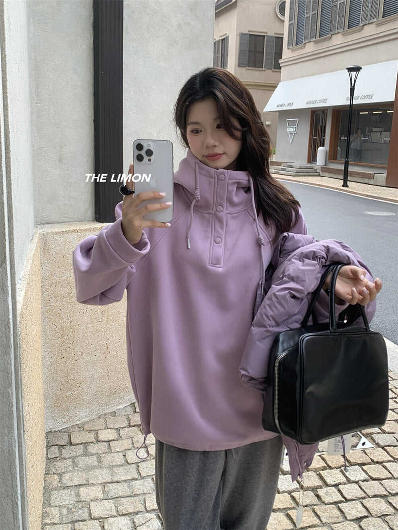 CGD6580-92B  寬鬆連帽加絨衛衣保暖加厚百搭厚實上衣(6色)