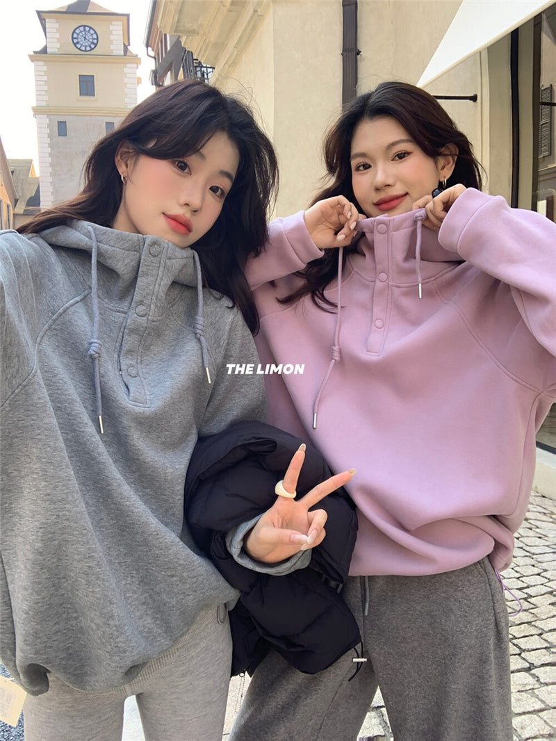 CGD6580-92B  寬鬆連帽加絨衛衣保暖加厚百搭厚實上衣(6色)