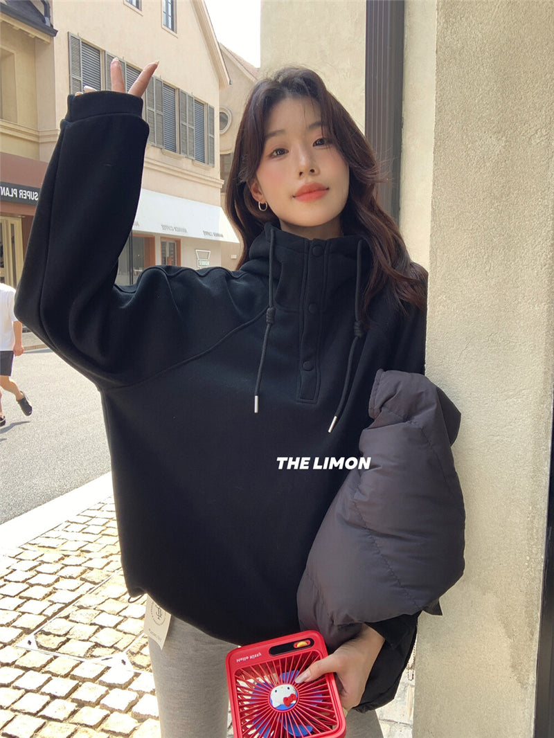 CGD6580-92B  寬鬆連帽加絨衛衣保暖加厚百搭厚實上衣(6色)