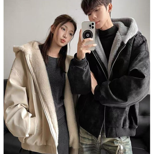 CBC3056-54B 兔毛冬季外套加絨加厚連帽棉服毛領(2色.男女同款)