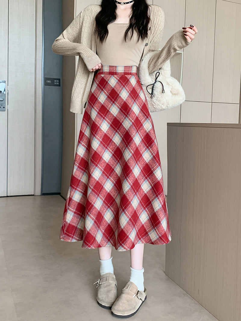 CGS99315-79B 冬季加厚毛呢高腰中長半身裙(3色)