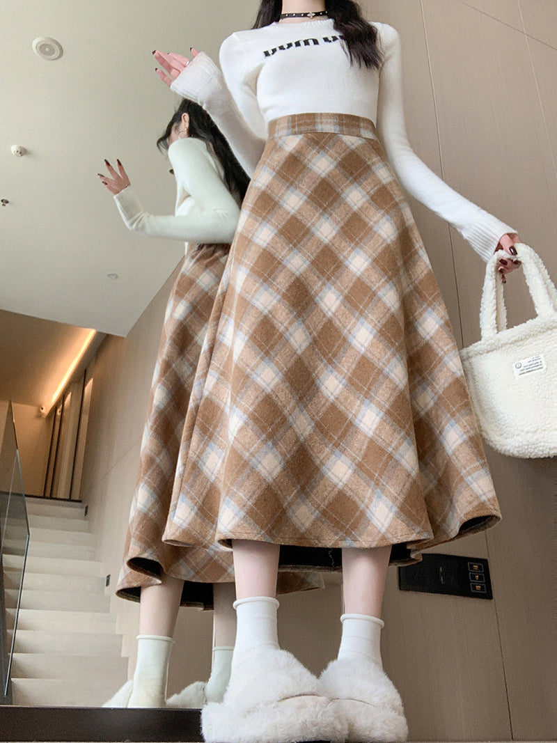 CGS99315-79B 冬季加厚毛呢高腰中長半身裙(3色)