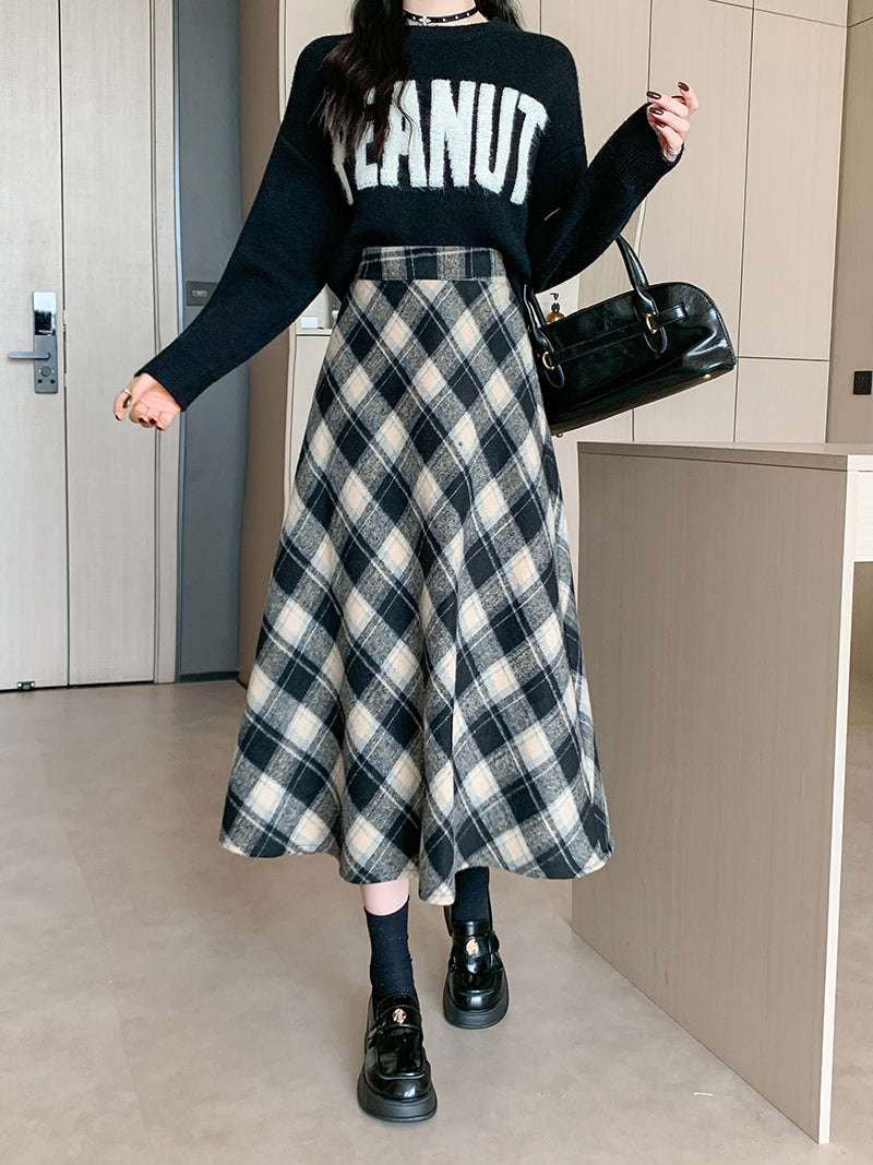 CGS99315-79B 冬季加厚毛呢高腰中長半身裙(3色)