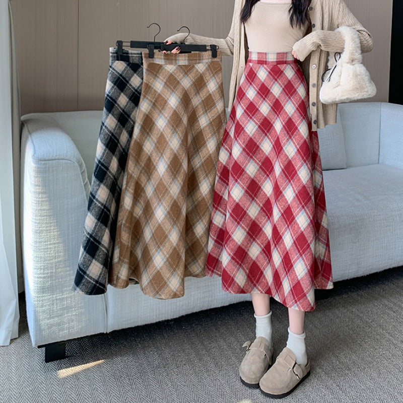 CGS99315-79B 冬季加厚毛呢高腰中長半身裙(3色)