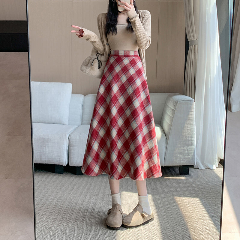 CGS99315-79B 冬季加厚毛呢高腰中長半身裙(3色)