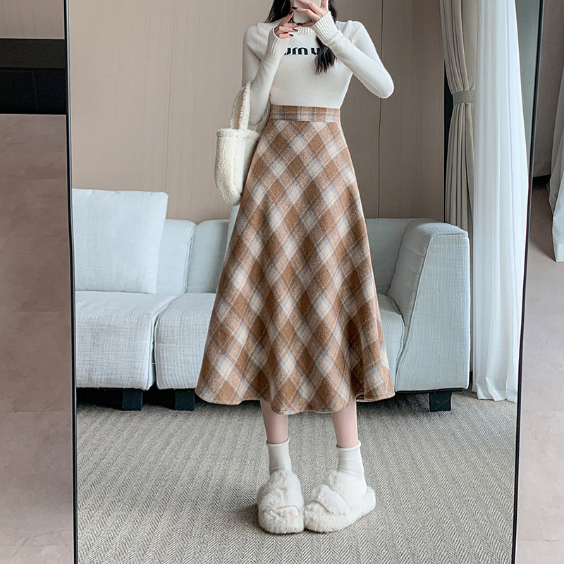 CGS99315-79B 冬季加厚毛呢高腰中長半身裙(3色)