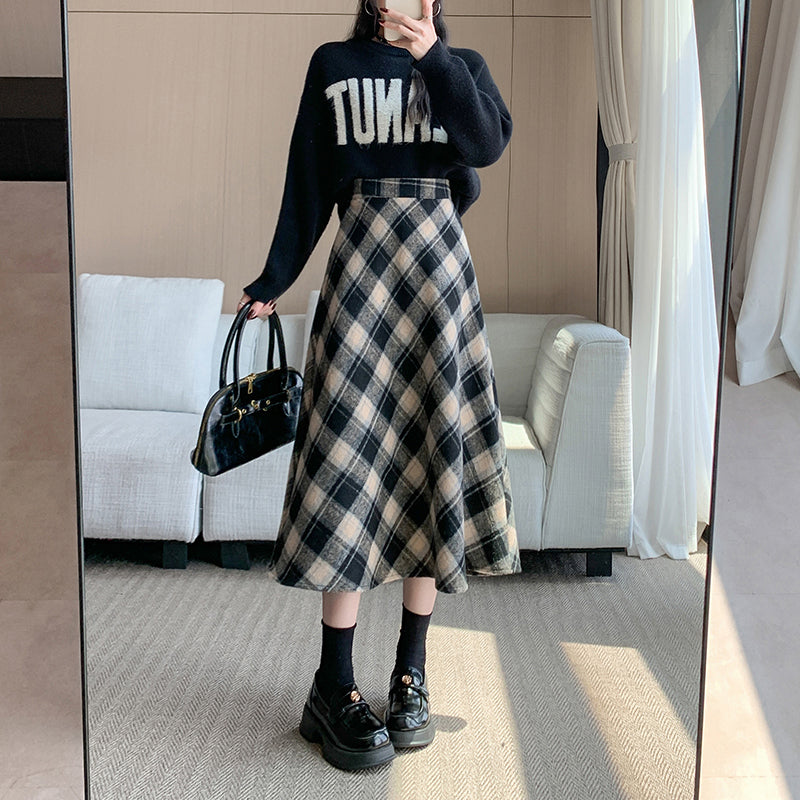 CGS99315-79B 冬季加厚毛呢高腰中長半身裙(3色)