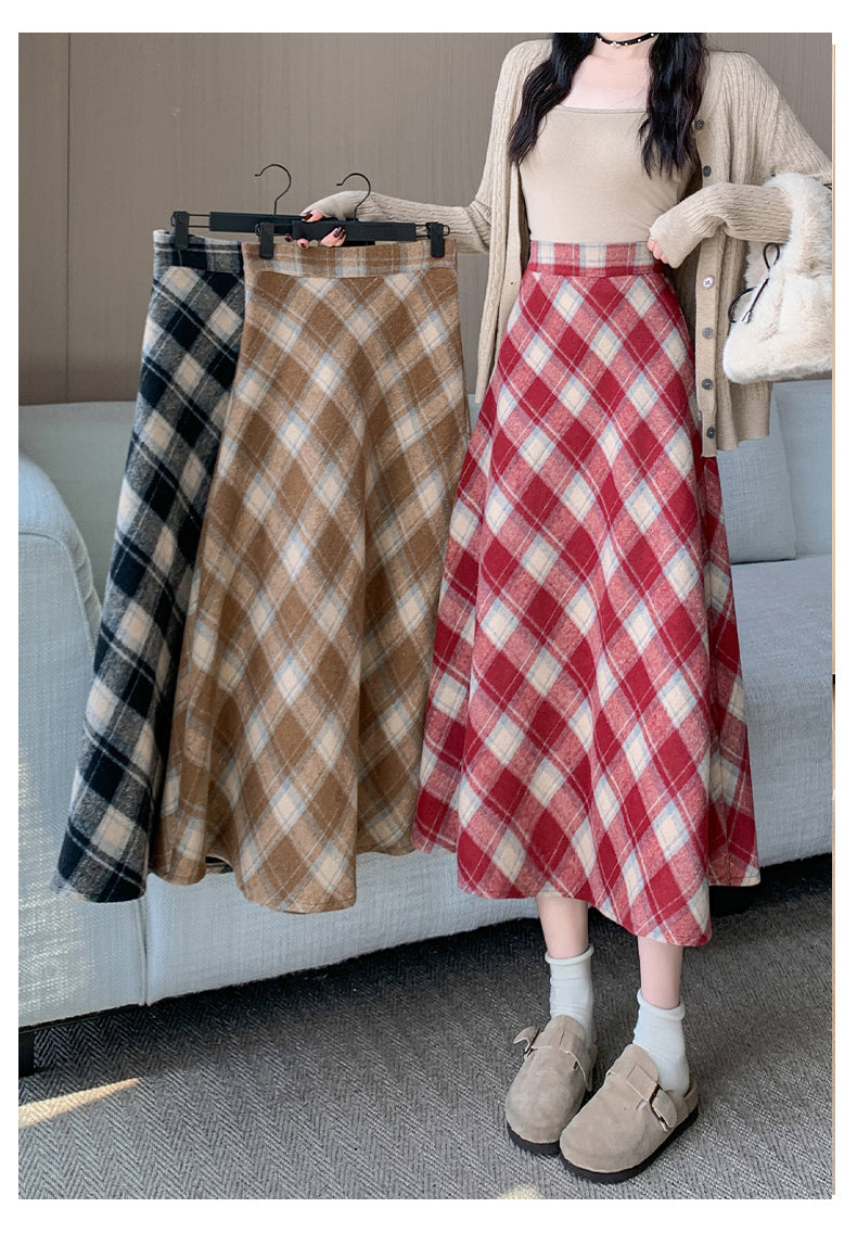 CGS99315-79B 冬季加厚毛呢高腰中長半身裙(3色)