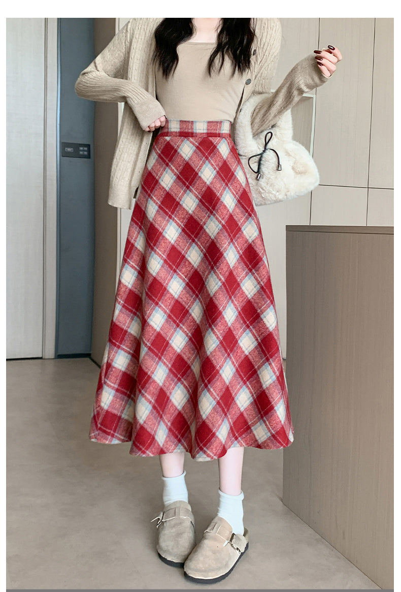 CGS99315-79B 冬季加厚毛呢高腰中長半身裙(3色)